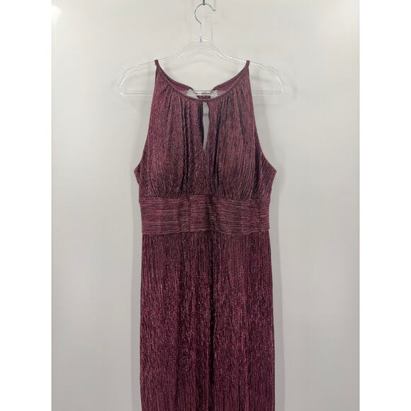 H5 R&M Richards Metallic A Line Gown Womens 16 Halter Burgundy - Picture 6 of 10